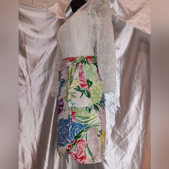 Rare Vintage Gorgeous Auers lace floral Paisley imprint cocktail dress S - Picture 6 of 16